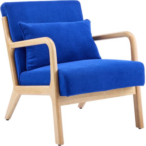 Fauteuil En Bois Et Velours Côtelé Bleu Électrique - Lanna