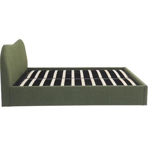 Lit Coffre Adulte 180x200 Cm Avec Tête De Lit Matelassée En Tissu Bouclé Vert - Suzon
