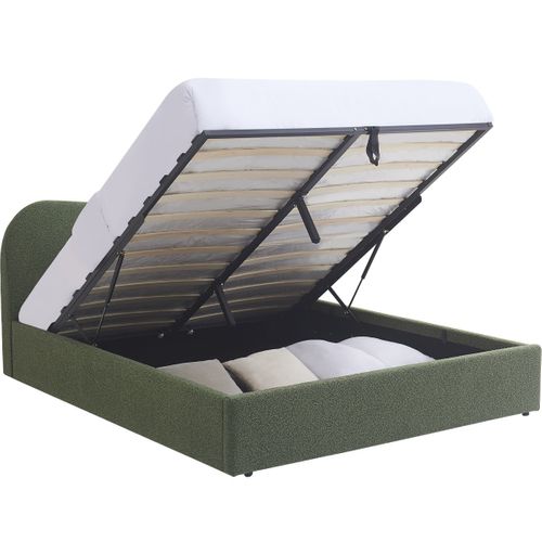 Lit Coffre Adulte 160x200 Cm Avec Tête De Lit Matelassée En Tissu Bouclé Vert - Suzon