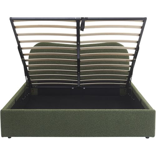 Lit Coffre Adulte 160x200 Cm Avec Tête De Lit Matelassée En Tissu Bouclé Vert - Suzon