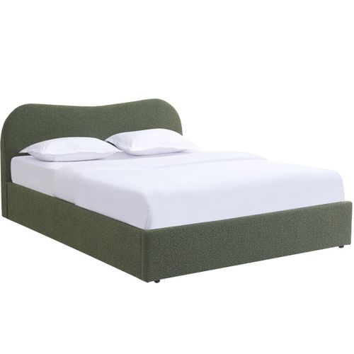Lit Coffre Adulte 140x190 Cm Avec Tête De Lit Matelassée En Tissu Bouclé Vert - Suzon