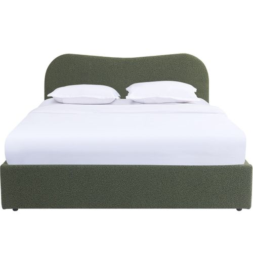 Lit Coffre Adulte 140x190 Cm Avec Tête De Lit Matelassée En Tissu Bouclé Vert - Suzon