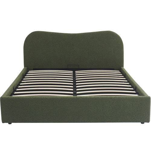 Lit Coffre Adulte 140x190 Cm Avec Tête De Lit Matelassée En Tissu Bouclé Vert - Suzon