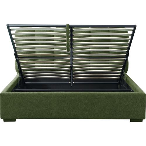 Lit Coffre Adulte 160x200 Cm Avec Sommier Et Tête De Lit Capitonnée En Tissu Bouclé Vert - Lola