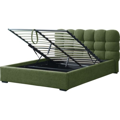 Lit Coffre Adulte 160x200 Cm Avec Sommier Et Tête De Lit Capitonnée En Tissu Bouclé Vert - Lola