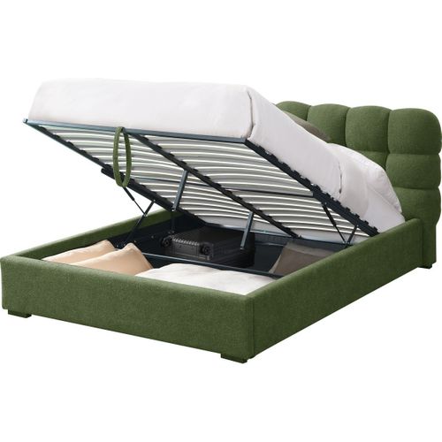 Lit Coffre Adulte 160x200 Cm Avec Sommier Et Tête De Lit Capitonnée En Tissu Bouclé Vert - Lola