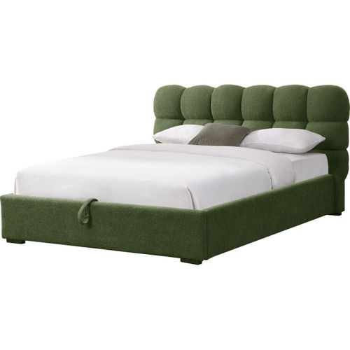 Lit Coffre Adulte 160x200 Cm Avec Sommier Et Tête De Lit Capitonnée En Tissu Bouclé Vert - Lola