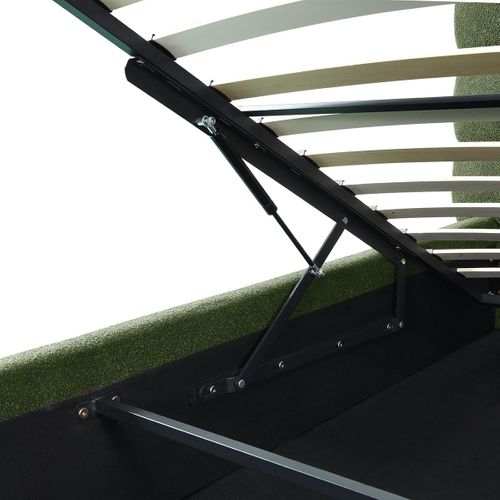 Lit Coffre Adulte 140x190 Cm Avec Sommier Et Tête De Lit Capitonnée En Tissu Bouclé Vert - Lola
