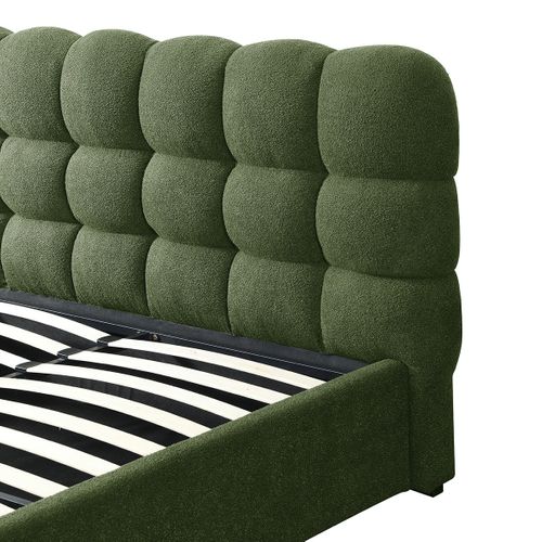 Lit Coffre Adulte 140x190 Cm Avec Sommier Et Tête De Lit Capitonnée En Tissu Bouclé Vert - Lola