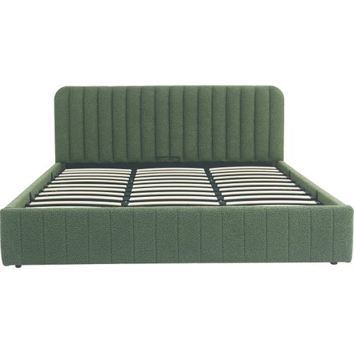 Lit Coffre Adulte 180x200 Cm Avec Tête De Lit Capitonnée En Tissu Bouclé Vert Kaki - Ava