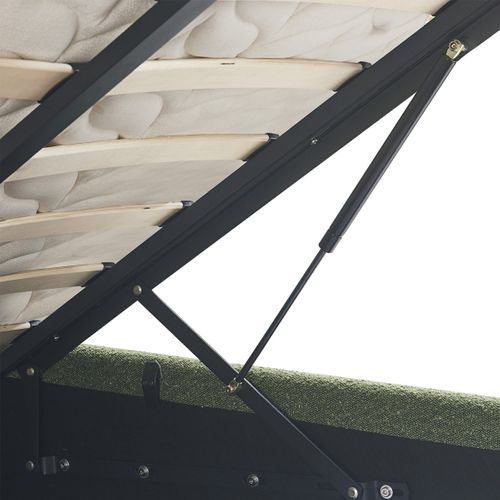 Lit Coffre Adulte 180x200 Cm Avec Tête De Lit Capitonnée En Tissu Bouclé Vert Kaki - Ava
