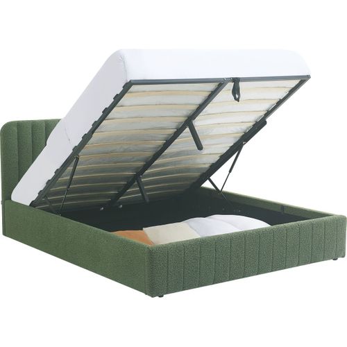 Lit Coffre Adulte 160x200 Cm Avec Tête De Lit Capitonnée En Tissu Bouclé Vert Kaki - Ava
