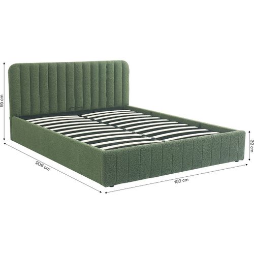 Lit Coffre Adulte 140x190 Cm Avec Tête De Lit Capitonnée En Tissu Bouclé Vert Kaki - Ava