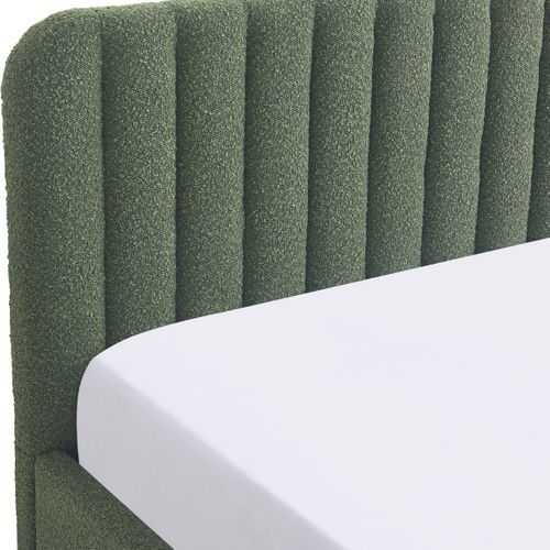 Lit Coffre Adulte 140x190 Cm Avec Tête De Lit Capitonnée En Tissu Bouclé Vert Kaki - Ava
