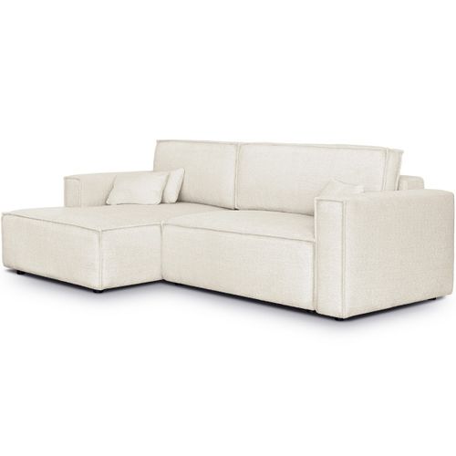 Canapé D'angle à Gauche Convertible 3 Places En Tissu Bouclé Beige - Asti