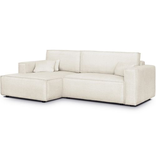 Canapé D'angle à Gauche Convertible 3 Places En Tissu Bouclé Beige - Asti