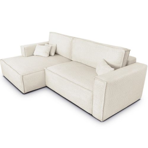 Canapé D'angle à Gauche Convertible 3 Places En Tissu Bouclé Beige - Asti