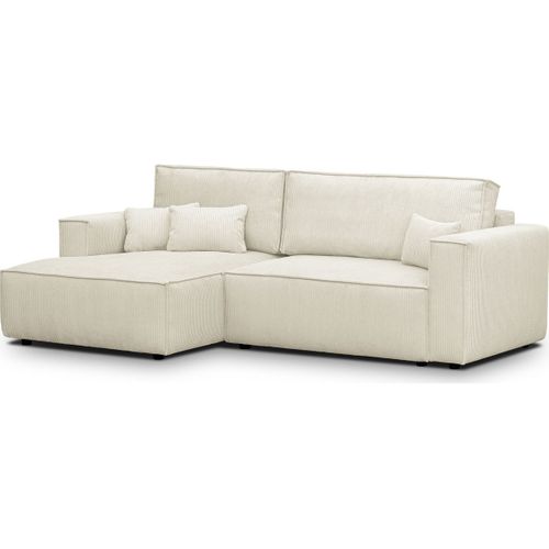 Canapé D'angle à Gauche Convertible 3 Places En Velours Côtelé Beige - Asti
