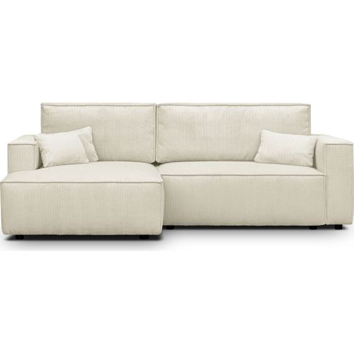 Canapé D'angle à Gauche Convertible 3 Places En Velours Côtelé Beige - Asti