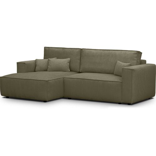 Canapé D'angle à Gauche Convertible 3 Places En Velours Côtelé Vert Kaki - Asti