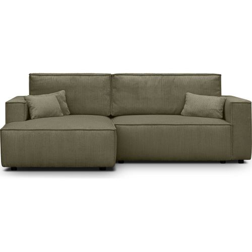 Canapé D'angle à Gauche Convertible 3 Places En Velours Côtelé Vert Kaki - Asti