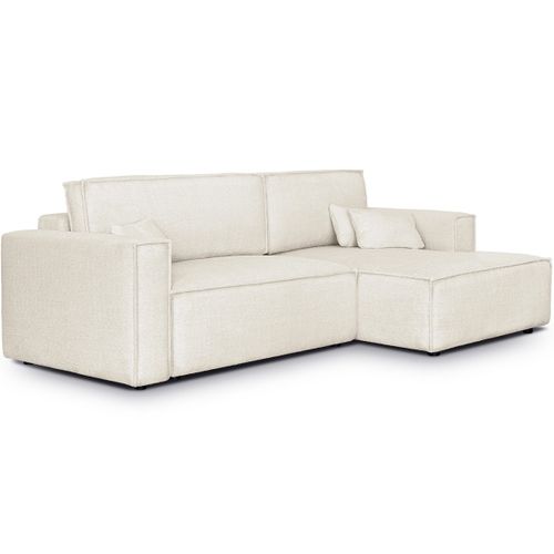 Canapé D'angle à Droite Convertible 3 Places En Tissu Bouclé Beige - Asti