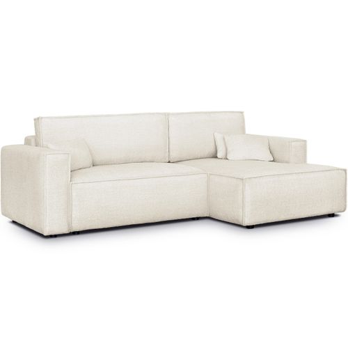 Canapé D'angle à Droite Convertible 3 Places En Tissu Bouclé Beige - Asti