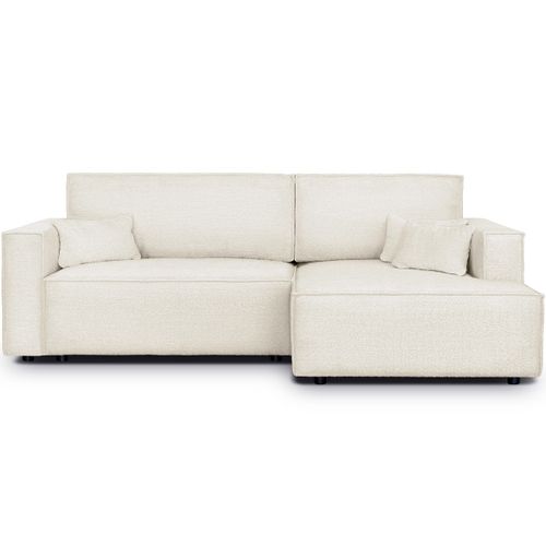 Canapé D'angle à Droite Convertible 3 Places En Tissu Bouclé Beige - Asti