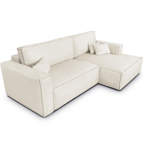 Canapé D'angle à Droite Convertible 3 Places En Tissu Bouclé Beige - Asti