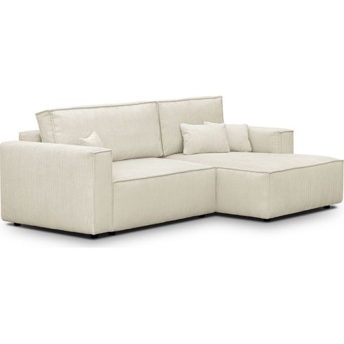 Canapé D'angle à Droite Convertible 3 Places En Velours Côtelé Beige - Asti