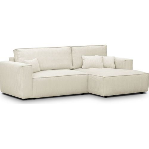 Canapé D'angle à Droite Convertible 3 Places En Velours Côtelé Beige - Asti