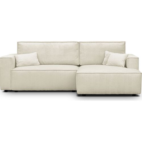 Canapé D'angle à Droite Convertible 3 Places En Velours Côtelé Beige - Asti