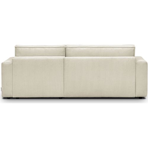 Canapé D'angle à Droite Convertible 3 Places En Velours Côtelé Beige - Asti