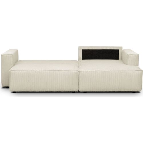 Canapé D'angle à Droite Convertible 3 Places En Velours Côtelé Beige - Asti