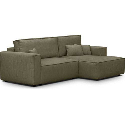 Canapé D'angle à Droite Convertible 3 Places En Velours Côtelé Vert Kaki - Asti