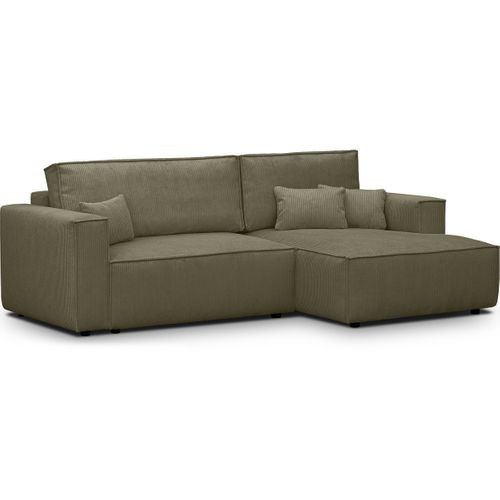 Canapé D'angle à Droite Convertible 3 Places En Velours Côtelé Vert Kaki - Asti