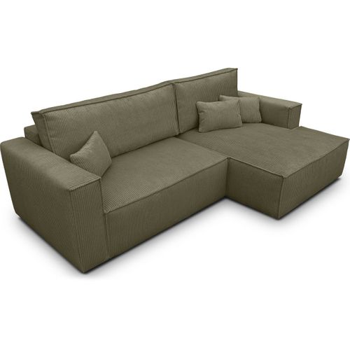 Canapé D'angle à Droite Convertible 3 Places En Velours Côtelé Vert Kaki - Asti