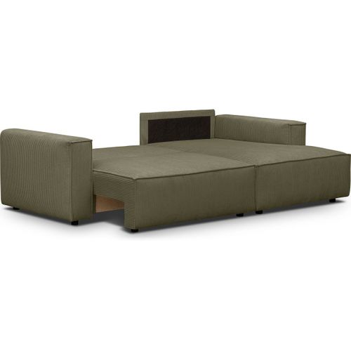 Canapé D'angle à Droite Convertible 3 Places En Velours Côtelé Vert Kaki - Asti