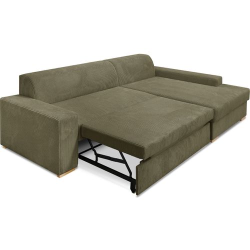 Canapé D'angle à Droite Convertible 3/4 Places En Velours Côtelé Vert Kaki - Nyssa