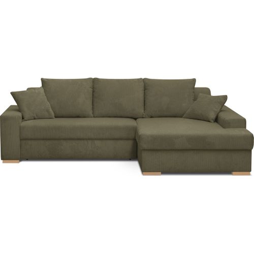 Canapé D'angle à Droite Convertible 3/4 Places En Velours Côtelé Vert Kaki - Nyssa