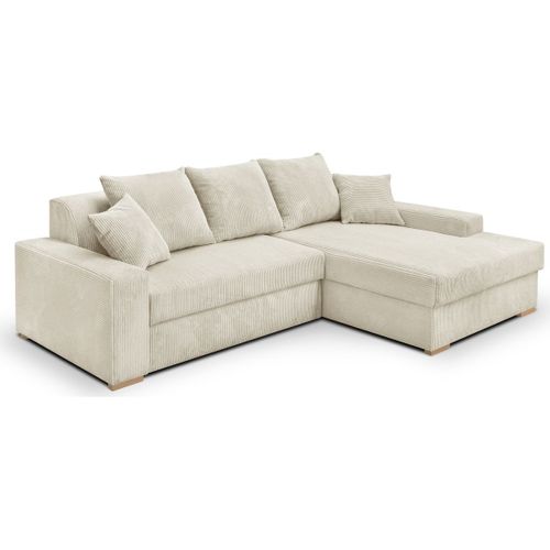 Canapé D'angle à Droite Convertible 3/4 Places En Velours Côtelé Beige - Nyssa