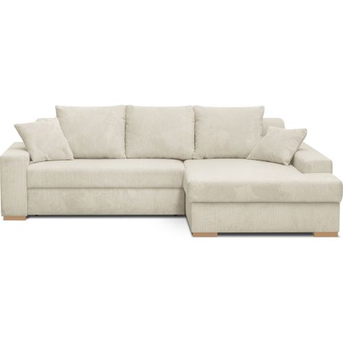 Canapé D'angle à Droite Convertible 3/4 Places En Velours Côtelé Beige - Nyssa