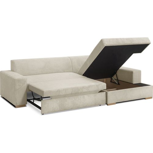 Canapé D'angle à Droite Convertible 3/4 Places En Velours Côtelé Beige - Nyssa