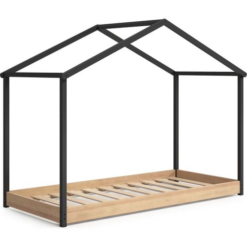 Lit Cabane Enfant 90x190 Cm En Bois Clair/gris Anthracite - Valentine