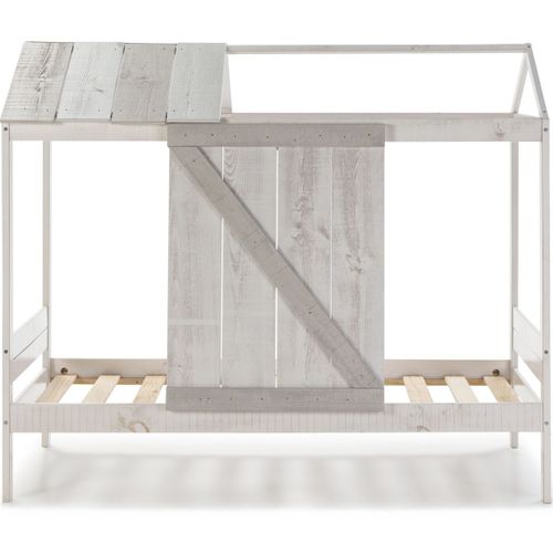 Lit Cabane Enfant Rustique 90x190 Cm En Bois Blanchi/gris - Alban