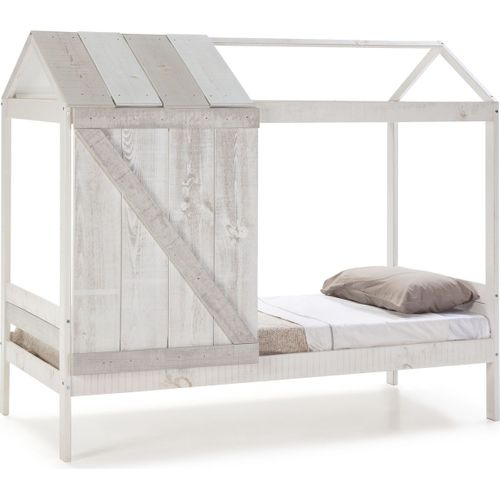 Lit Cabane Enfant Rustique 90x190 Cm En Bois Blanchi/gris - Alban