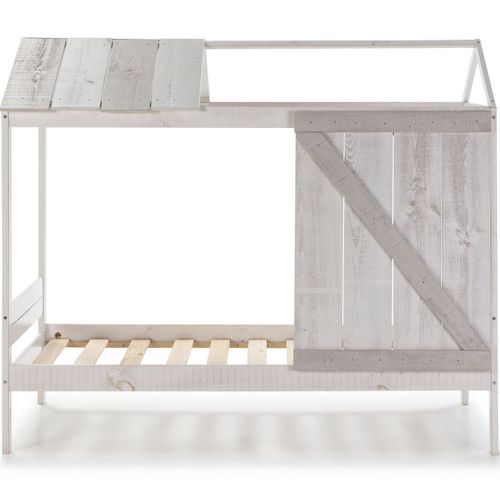 Lit Cabane Enfant Rustique 90x190 Cm En Bois Blanchi/gris - Alban