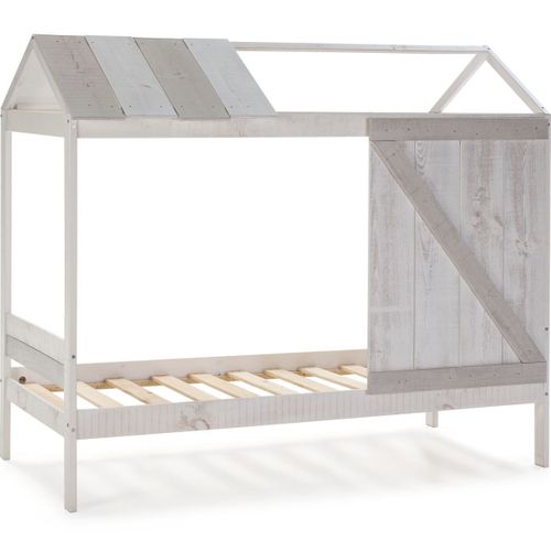 Lit Cabane Enfant Rustique 90x190 Cm En Bois Blanchi/gris - Alban
