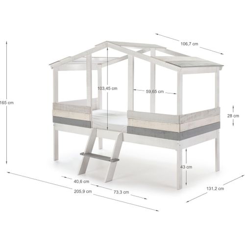 Lit Cabane Enfant Rustique 90x190 Cm En Bois Blanchi/gris - Martin