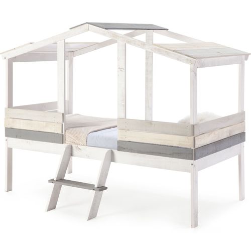 Lit Cabane Enfant Rustique 90x190 Cm En Bois Blanchi/gris - Martin
